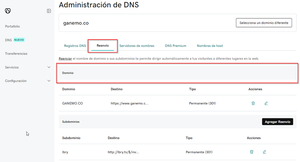 Reenvío de naked domain a un subdominio Odoo